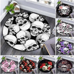 Floral Skull Round Carpet Soft Flannel Sofa Bedroom Area Rugs Flannel Anti-slip Bedside Carpets for Living Room