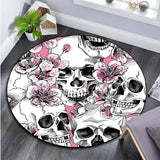 Floral Skull Round Carpet Soft Flannel Sofa Bedroom Area Rugs Flannel Anti-slip Bedside Carpets for Living Room