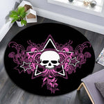 Floral Skull Round Carpet Soft Flannel Sofa Bedroom Area Rugs Flannel Anti-slip Bedside Carpets for Living Room