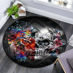 Floral Skull Round Carpet Soft Flannel Sofa Bedroom Area Rugs Flannel Anti-slip Bedside Carpets for Living Room