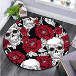 Floral Skull Round Carpet Soft Flannel Sofa Bedroom Area Rugs Flannel Anti-slip Bedside Carpets for Living Room