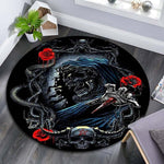 Floral Skull Round Carpet Soft Flannel Sofa Bedroom Area Rugs Flannel Anti-slip Bedside Carpets for Living Room