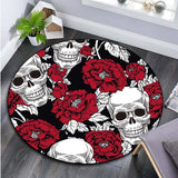 Floral Skull Round Carpet Soft Flannel Sofa Bedroom Area Rugs Flannel Anti-slip Bedside Carpets for Living Room