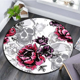 Floral Skull Round Carpet Soft Flannel Sofa Bedroom Area Rugs Flannel Anti-slip Bedside Carpets for Living Room