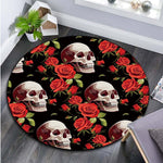 Floral Skull Round Carpet Soft Flannel Sofa Bedroom Area Rugs Flannel Anti-slip Bedside Carpets for Living Room