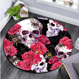 Floral Skull Round Carpet Soft Flannel Sofa Bedroom Area Rugs Flannel Anti-slip Bedside Carpets for Living Room