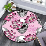 Floral Skull Round Carpet Soft Flannel Sofa Bedroom Area Rugs Flannel Anti-slip Bedside Carpets for Living Room