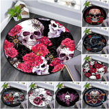 Floral Skull Round Carpet Soft Flannel Sofa Bedroom Area Rugs Flannel Anti-slip Bedside Carpets for Living Room