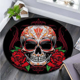 Floral Skull Round Carpet Soft Flannel Sofa Bedroom Area Rugs Flannel Anti-slip Bedside Carpets for Living Room