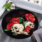 Floral Skull Round Carpet Soft Flannel Sofa Bedroom Area Rugs Flannel Anti-slip Bedside Carpets for Living Room