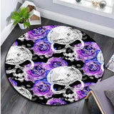Floral Skull Round Carpet Soft Flannel Sofa Bedroom Area Rugs Flannel Anti-slip Bedside Carpets for Living Room