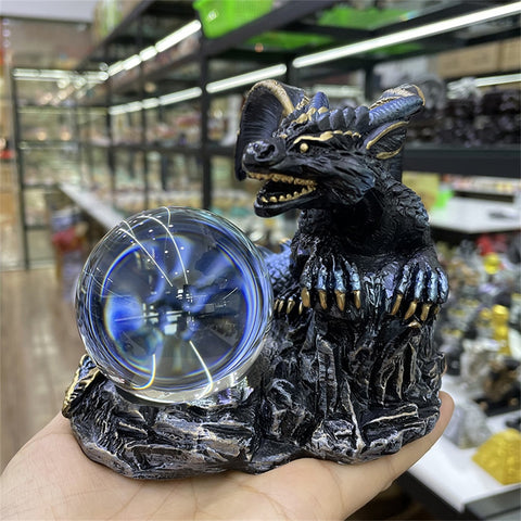 Giant Dragon Guardian Perched on Crystal Ball Figurine Retro Crafts Crystal Ball Display Stand Office Desktop Ornament for 4-8cm