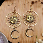 Gold Colour Boho Sun and Moon Earrings Sun Dangle Witchy Statement Jewelry Creativity Hippy Dangle for Witch Fashion Women Gift