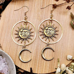 Gold Colour Boho Sun and Moon Earrings Sun Dangle Witchy Statement Jewelry Creativity Hippy Dangle for Witch Fashion Women Gift