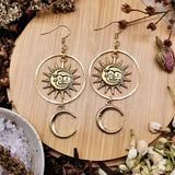 Gold Colour Boho Sun and Moon Earrings Sun Dangle Witchy Statement Jewelry Creativity Hippy Dangle for Witch Fashion Women Gift