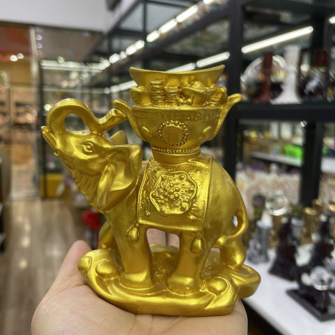 Gold Ingot Elephant Display Stand for Crystal Ball Base Resin Holder Office Desktop Figurines Fortune Ornament for 3-6cm Sphere