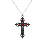 Goth Black Cross Choker Set Red Rhinestone Satanic Crucifix Witchy Pendant Charm Handmade Witchy Necklace Jewelry