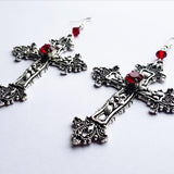 Goth Large Detailed Cross Drill Jewel Earrings Tone Punk Halloween Creativity Jewellery Fashion Charm Statement Women Gift(Red