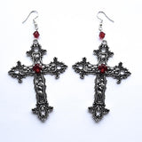 Goth Large Detailed Cross Drill Jewel Earrings Tone Punk Halloween Creativity Jewellery Fashion Charm Statement Women Gift(Red