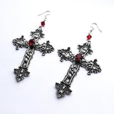 Goth Large Detailed Cross Drill Jewel Earrings Tone Punk Halloween Creativity Jewellery Fashion Charm Statement Women Gift(Red