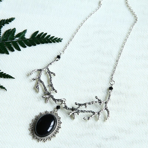Gothic Black Cameo Necklace, Branch Necklace, Witchy Jewelry, Forest Necklace, Victorian Gothic,moon Jewelry