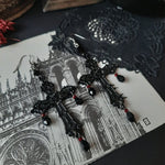 Gothic Black Cross Garnet and Crystal Chandelier Earrings Large Statement Trad Goth Witchy Jewelry Fashion  Medieval
