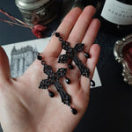 Gothic Black Cross Garnet and Crystal Chandelier Earrings Large Statement Trad Goth Witchy Jewelry Fashion  Medieval