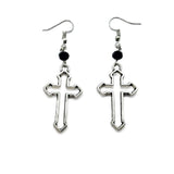 Gothic Cross with Black Glass Earrings Beads Hollow Cross Dangle Silver Colour Goth Jewelry Fashion Novelty Women Gift Friend