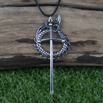 Gothic Dragon Snake Sword Pendant Necklace Serpent Occult Pagan Wiccan Jewelry