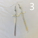 Gothic Golden Moon Excalibur Earrings Ring Sword Classic Eardrop Big Sword Punk Statement Mystical Goth Jewellery Women Gift