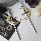 Gothic Golden Moon Excalibur Earrings Ring Sword Classic Eardrop Big Sword Punk Statement Mystical Goth Jewellery Women Gift