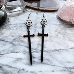 Gothic Golden Moon Excalibur Earrings Ring Sword Classic Eardrop Big Sword Punk Statement Mystical Goth Jewellery Women Gift
