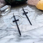 Gothic Golden Moon Excalibur Earrings Ring Sword Classic Eardrop Big Sword Punk Statement Mystical Goth Jewellery Women Gift