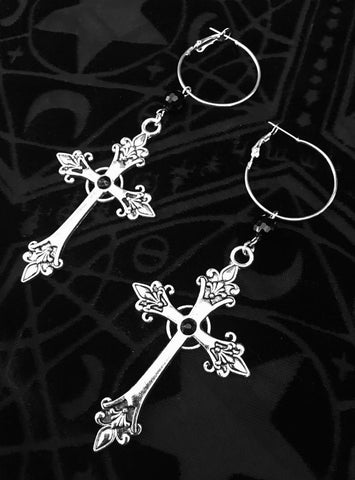 Gothic Inverted Crucifix and Pentagram Earrings with Spikes