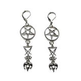 Gothic Inverted Pentagram Sigil of Lucifer Ram Goat Head Earrings Silver Colour Drop Set Halloween Rock Statement Jewelry Women