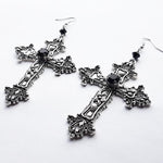 Gothic Large Detailed Cross Black Drill Jewel Earrings Punk Halloween Jewellery Creativity Fashion Gorgeous Statement Women Gift