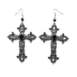 Gothic Large Detailed Cross Black Drill Jewel Earrings Punk Halloween Jewellery Creativity Fashion Gorgeous Statement Women Gift