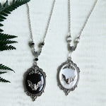 Gothic Vampire Bat Necklace, Witch Crystal Necklace,gift for Bat Lover,Victorian Silver plated Framed Bat Cameo Necklace
