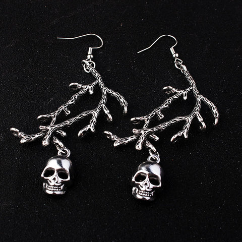 Gothic ghost branch skull witch Wiccan jewelry earrings evil branch skull pagan earrings