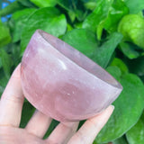 Natural Rose Pink Crystal Carved Crystal Decorative Bowl