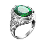Sterling Silver Rings Women Chunky Vintage Ring Punk Big Stone Green Peridot Oval Gemstone Ring