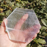 Natural selenite stone hexagon disk gypsum crystal Flower of Life Chakra sexangle Plate