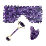 Purple Crystal Jade Face Mask Gua Sha Scraper Massager Roller Set Natural Amethyst