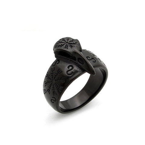 Viking Odin Crow Skull Ring