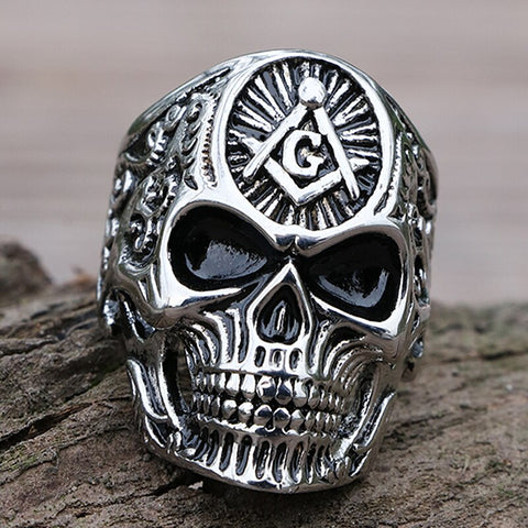 Vintage Freemason Skull Ring Stainless Steel Knight Templar Ring