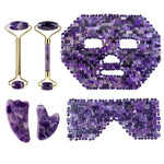 Purple Crystal Jade Face Mask Gua Sha Scraper Massager Roller Set Natural Amethyst