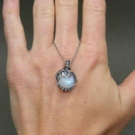 Fashion Leaves Moonstone Pendant Necklace Silver Color Charm Chain Necklace