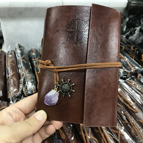 7 Chakra Leather Magic NoteBook Crystal Amethyst Point Journal Diary