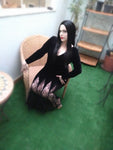 M-3XL Morticia Addams Costume Cosplay Halloween Sexy Gothic Wicked Witch Horror Maxi Lace Floor Dress Mermaid Outfit For Women