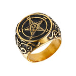 Baphomet Goat Pentagram Ring Satanic Leviathan Cross Gothic Witch Rings